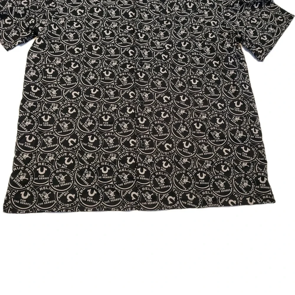 True Religion AOP Resort‎ Shirt Size M Jet Black All Over Logo NWT Mens A1